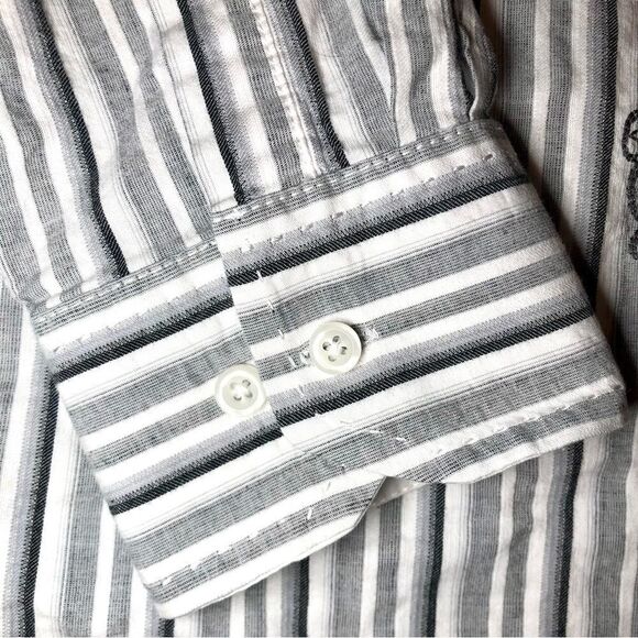 J. Campbell Los Angeles Embroidered Striped Shirt in White/Black/Grey Men’s XL - Picture 4 of 8